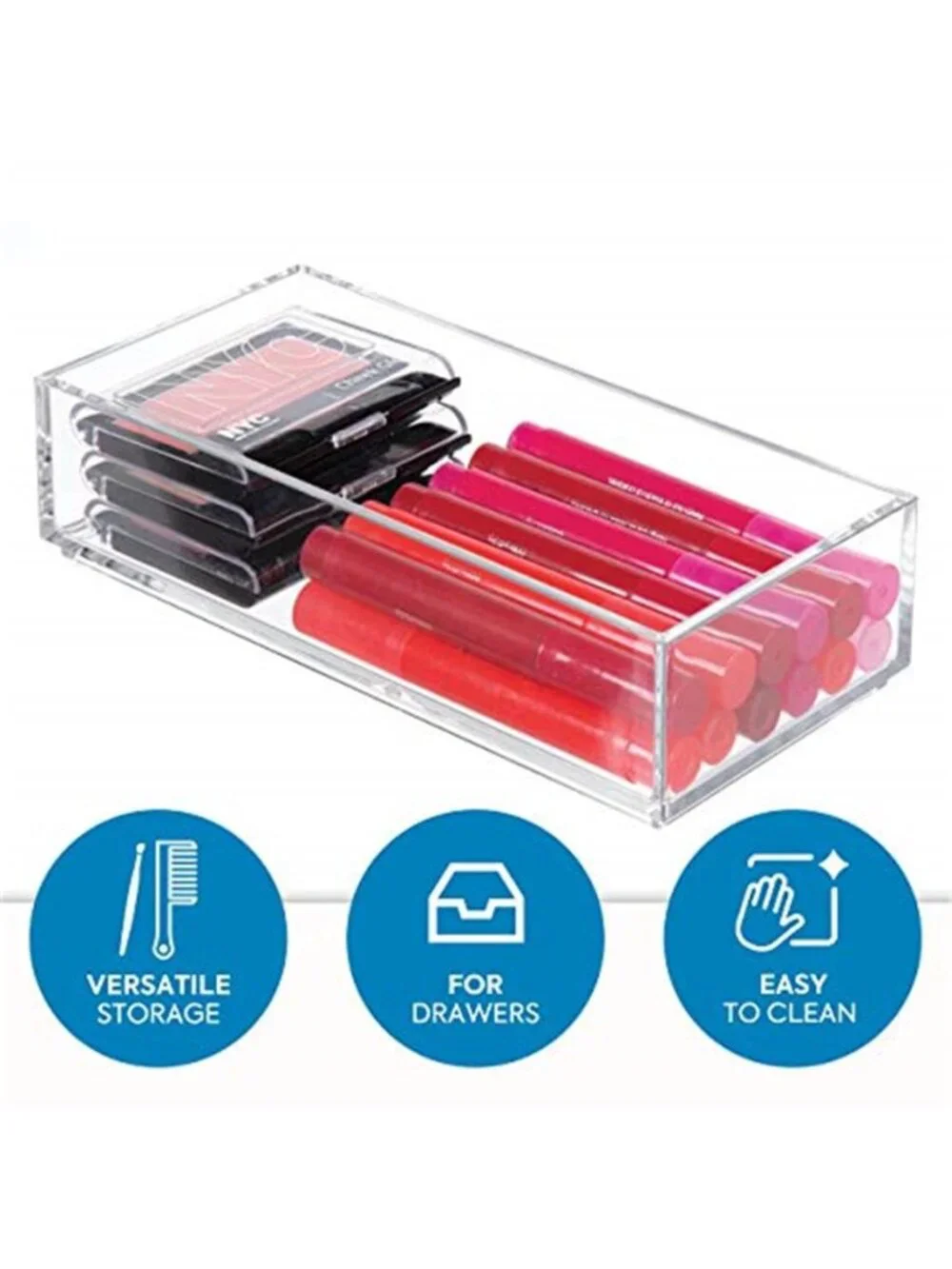 Clear Drawer Organizer Stackable Plastic Storage Tray Makeup Jewelry Kitchen